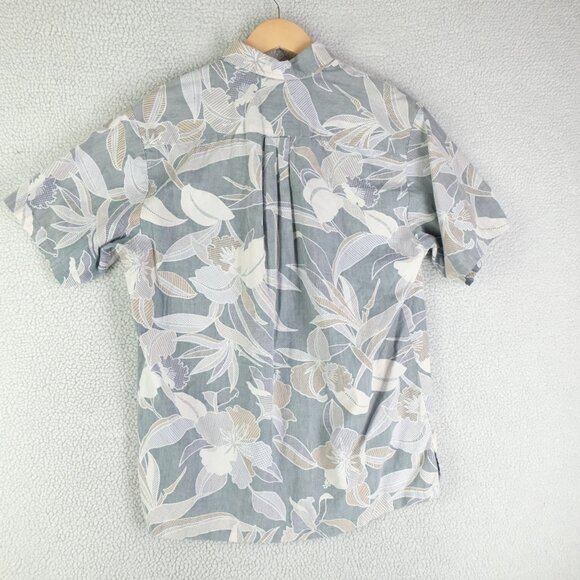Vintage Shirt Mens Medium Blue White Floral Popover Reverse Print Short Sleeve - Picture 4 of 8